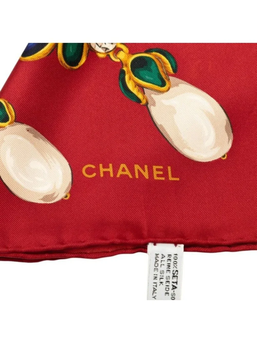 Chanel Scarf Red Multicolor Silk